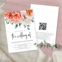 Modernes Peach Florals Script QR Code Hochzeit