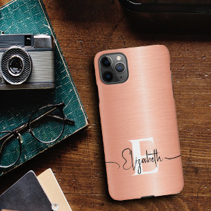 Modernes Peach Fuzz Pinsel Metallic Monogram Scrip iPhone 11Pro Max Hülle