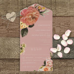 Modernes Peach Mimosa Floral Pink Abendessen All In One Einladung<br><div class="desc">AUCH MIT EINEM QR CODE IM UAWG BEREICH ERHÄLTLICH. Das Design ist lebensecht pfirsichfarben, rot, gelb und weiß, mit Grünpflanzen auf staubigen rosa Rose. Personalisierte All-In-One-Einladungen sind eine einzigartige Kombination aus einer schön gedruckten, maßgeschneiderten Einladung und einer leicht zu abreißenden perforierten UAWG-Postkarte. Und sie sind so einfach zu bedienen! Man...</div>