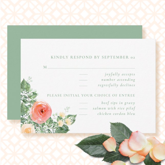 Modernes Peach Spring Summer Floral Wedding RSVP (Von Creator hochgeladen)