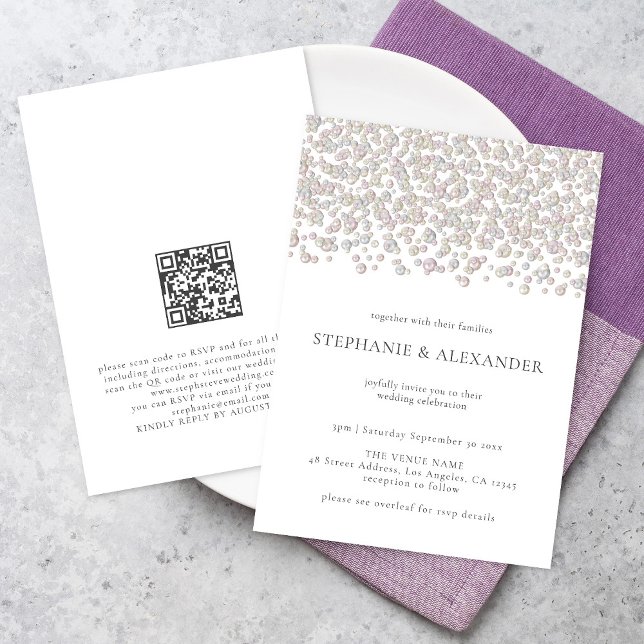 Modernes Pearl Ivory Cream QR Code Hochzeit Einladung (Von Creator hochgeladen)