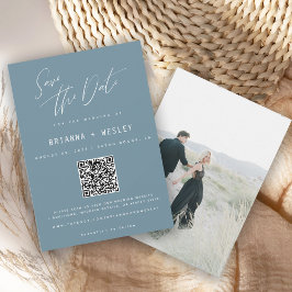 Modernes Periwinkle Blue QR Code Foto Save The Date