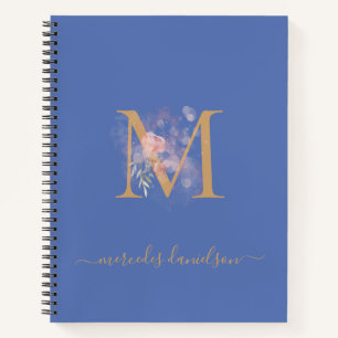 Modernes Periwinkle Blush Bloral Gold Mit Monogram Notizbuch