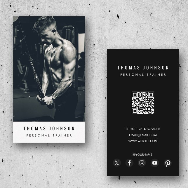 Modernes Personal Trainer Fitness Foto QR Code Visitenkarte (Modern Personal Trainer Fitness Photo QR Code Business Card)