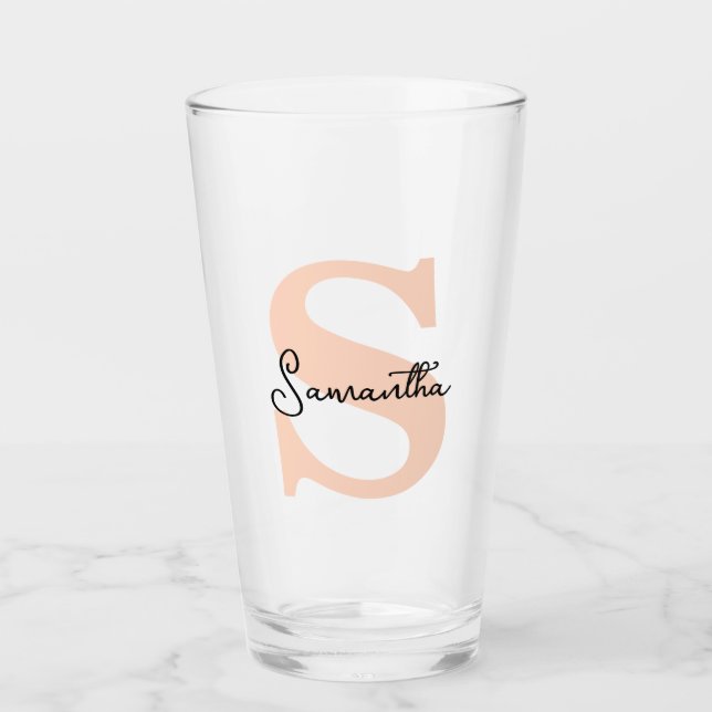 Modernes Personalisiert rosa Monogramm, elegant Glas (Vorderseite)