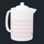 Modernes Personalisiert rosa Muster Elegantes Mono<br><div class="desc">Maßgeschneiderte, personalisierte, elegante dunkelrosa Typografie-Schrift, modernes cool chic-stilvolles geometrisches, hellrosa Zag-Muster-Hintergrund, klassisch, mit Monogramm, 100% weißes Porzellan, Geschirrspüler-Safe, Mikrowellensafe, Teekanne. Geben Sie einfach Ihren Namen / Kindernamen / Familienname / Firmennamen ein, um Ihre Wünsche zu erfüllen. Macht ein großartiges Geschenk für Geburtstag, Abschluss, Vatertag, Weihnachten, Feiertage, neue Jahre, Hochzeit, Heiratsjubiläum,...</div>