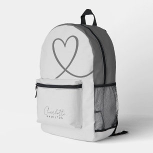 Modernes Personalisierter Name Graue Töne Liebe He Bedruckter Rucksack