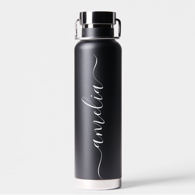 Modernes Personalisierter Name Script Black Weddin Trinkflasche (Rückseite)