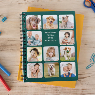 Modernes Personalisiertes 11-Foto Collage Emerald Planer