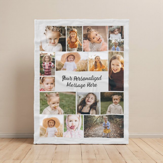 Modernes Personalisiertes 16-Foto Collage Gray Fleecedecke (Von Creator hochgeladen)