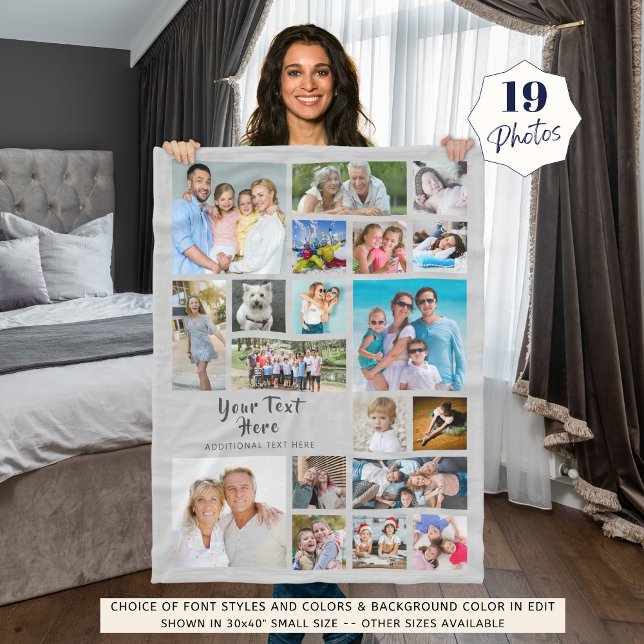 Modernes Personalisiertes 19-Foto Collage Gray Fleecedecke (Von Creator hochgeladen)