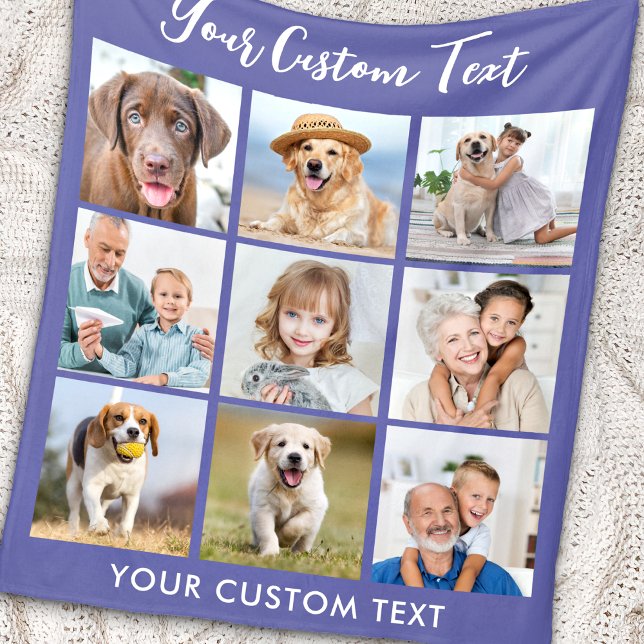 Modernes Personalisiertes 9-Foto Collage Periwinkl Fleecedecke (Von Creator hochgeladen)