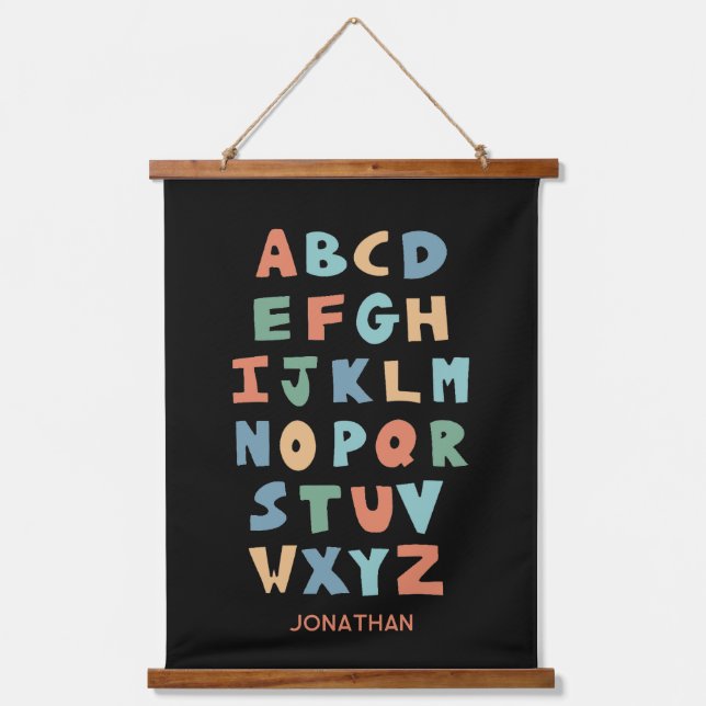 Modernes Personalisiertes ABC Alphabet-Klassenzimm Wandteppich Mit Holzrahmen (Vorderseite)