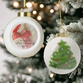 Modernes Personalisiertes Baby's First Christmas F Keramik Kugel-Ornament
