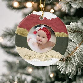 Modernes Personalisiertes Baby's First Christmas F Keramik Ornament