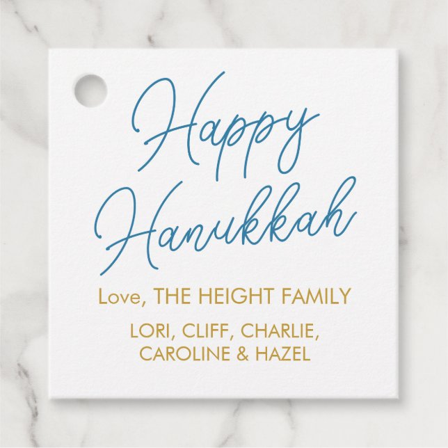 Modernes Personalisiertes Blau und Gold Hanukkah Geschenkanhänger (Vorderseite)