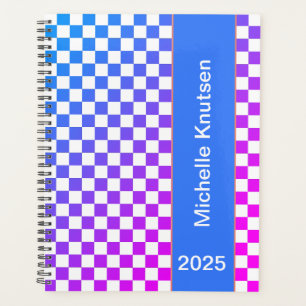 Modernes Personalisiertes Blau und Rosa Checkered Planer