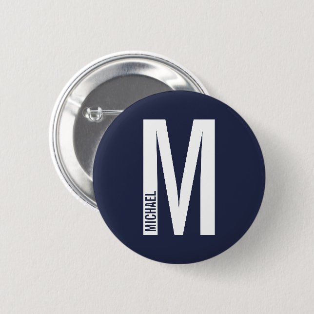 Modernes Personalisiertes Fettmonogramm und Name Button (Vorne & Hinten)