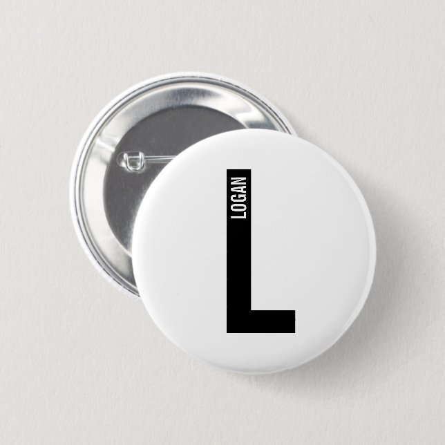 Modernes Personalisiertes Fettmonogramm und Name Button (Vorne & Hinten)