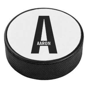Modernes Personalisiertes Fettmonogramm und Name Eishockey Puck
