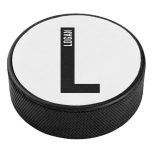 Modernes Personalisiertes Fettmonogramm und Name Eishockey Puck