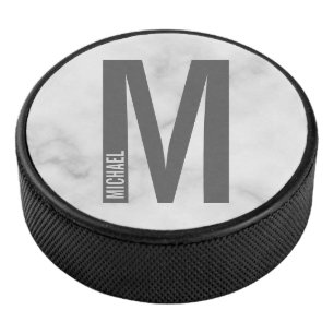 Modernes Personalisiertes Fettmonogramm und Name Eishockey Puck