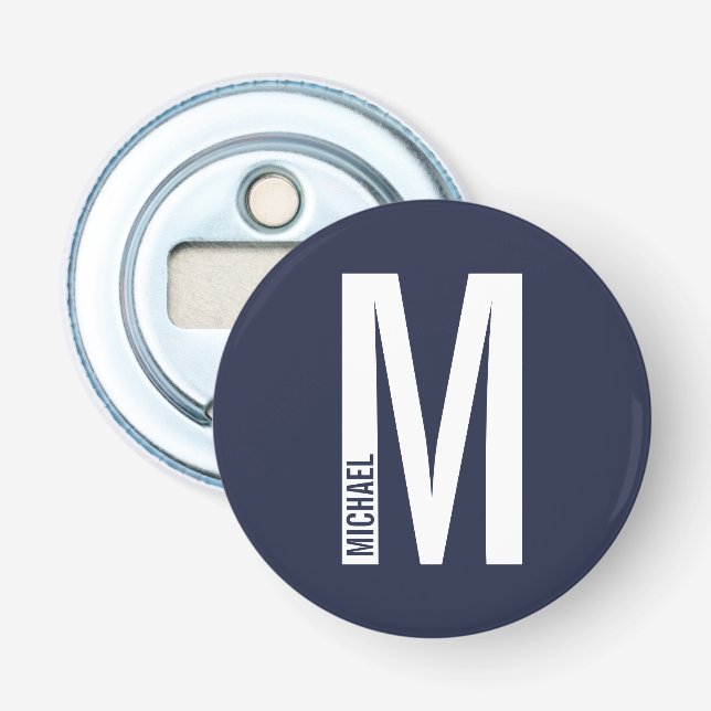 Modernes Personalisiertes Fettmonogramm und Name Flaschenöffner (Vorderseite)