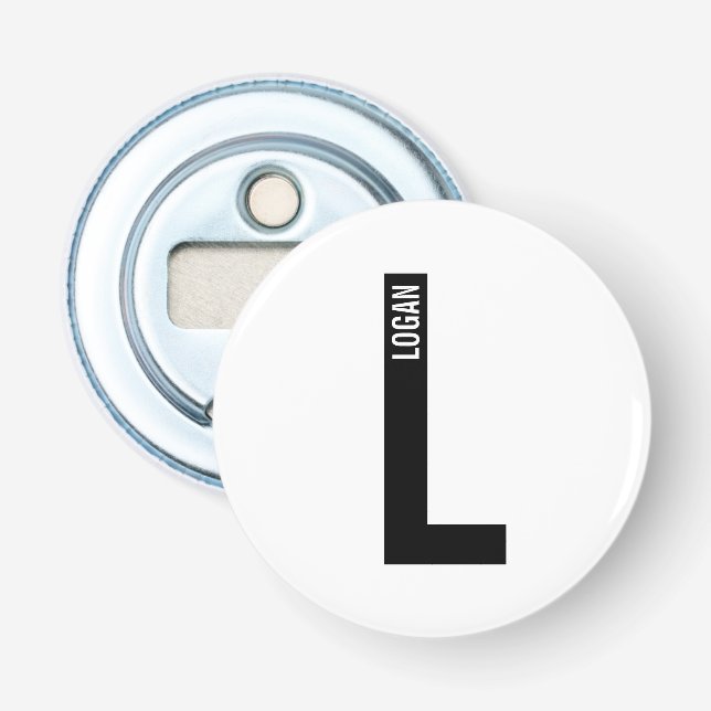 Modernes Personalisiertes Fettmonogramm und Name Flaschenöffner (Vorderseite)