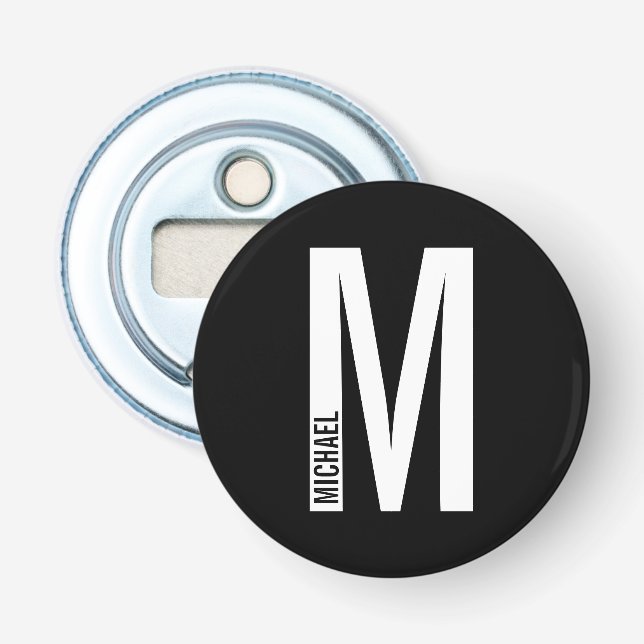 Modernes Personalisiertes Fettmonogramm und Name Flaschenöffner (Vorderseite)