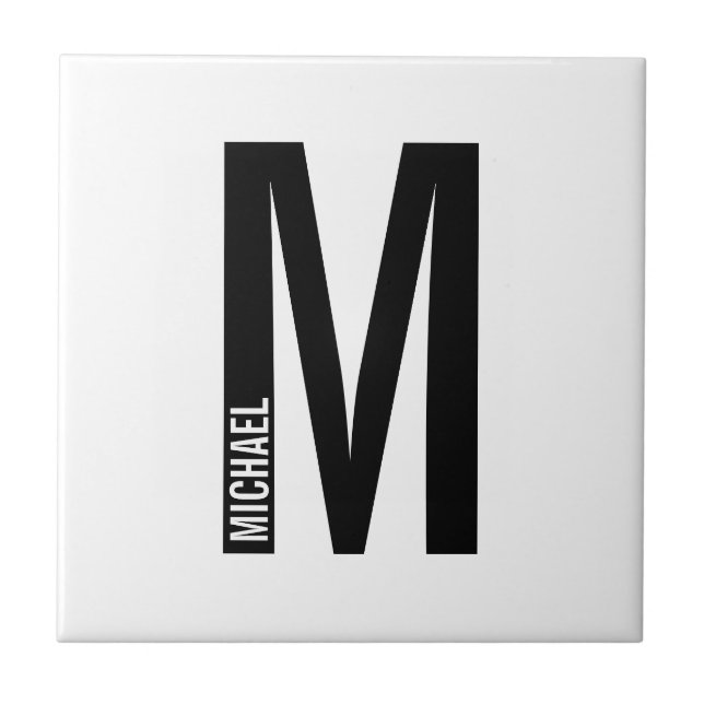 Modernes Personalisiertes Fettmonogramm und Name Fliese (Vorderseite)