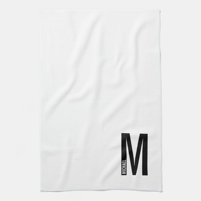 Modernes Personalisiertes Fettmonogramm und Name Geschirrtuch (Vertikal)