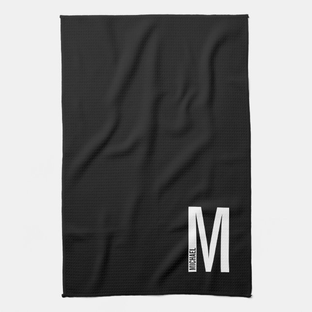 Modernes Personalisiertes Fettmonogramm und Name Geschirrtuch (Vertikal)