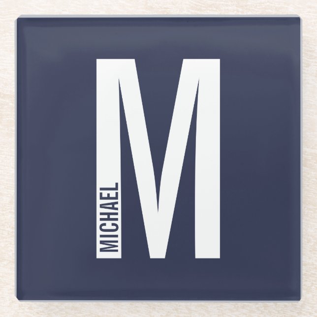 Modernes Personalisiertes Fettmonogramm und Name Glasuntersetzer (Vorderseite)