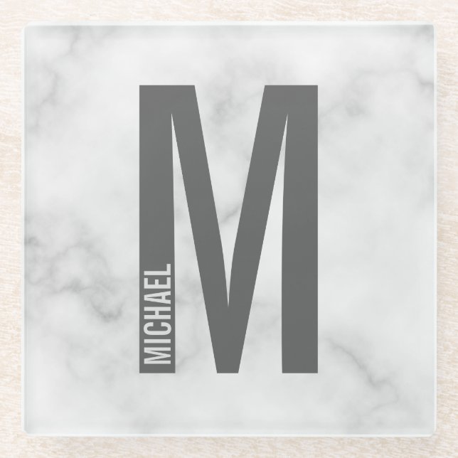 Modernes Personalisiertes Fettmonogramm und Name Glasuntersetzer (Vorderseite)