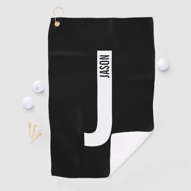 Modernes Personalisiertes Fettmonogramm und Name Golfhandtuch (Insitu)