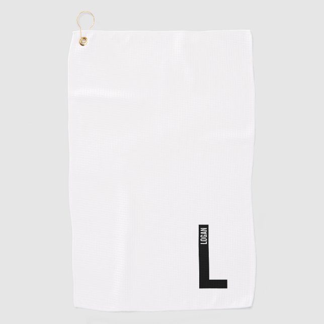 Modernes Personalisiertes Fettmonogramm und Name Golfhandtuch (Vorderseite)