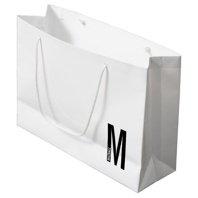 Modernes Personalisiertes Fettmonogramm und Name Große Geschenktüte (Vorderseite Schrägansicht)