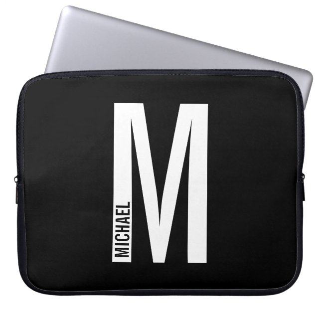 Modernes Personalisiertes Fettmonogramm und Name Laptopschutzhülle (Vorderseite)