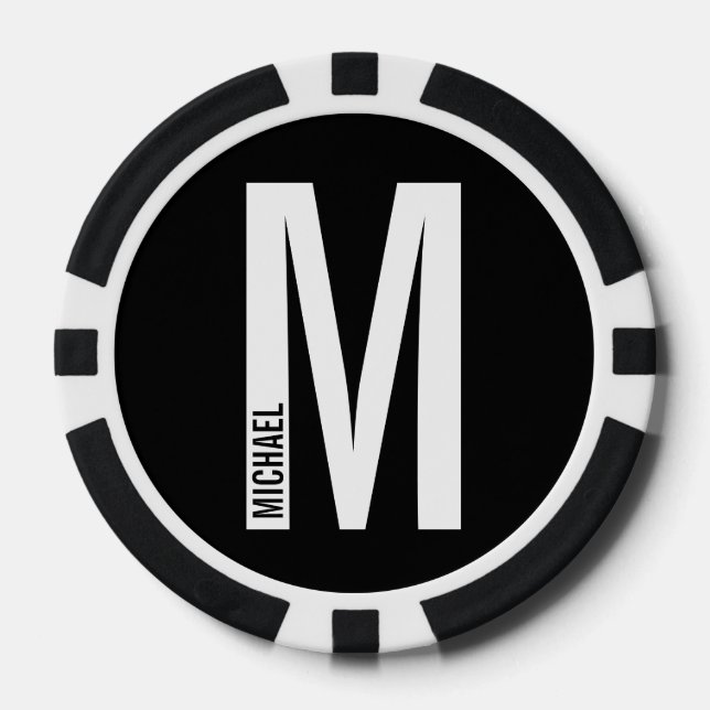 Modernes Personalisiertes Fettmonogramm und Name Pokerchips (Vorderseite)