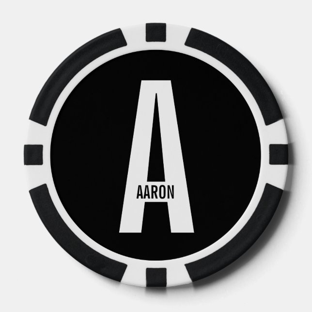 Modernes Personalisiertes Fettmonogramm und Name Pokerchips (Vorderseite)