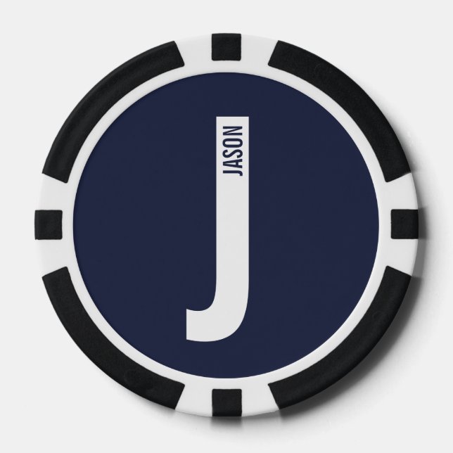 Modernes Personalisiertes Fettmonogramm und Name Pokerchips (Vorderseite)