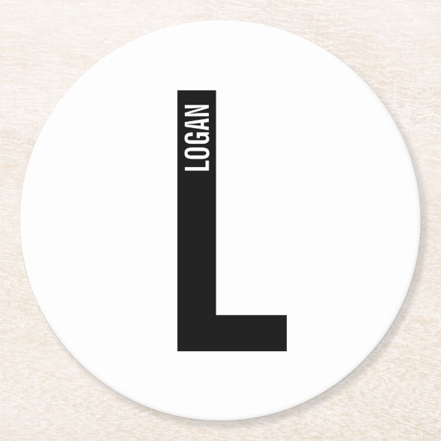 Modernes Personalisiertes Fettmonogramm und Name Runder Pappuntersetzer (Vorderseite)