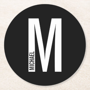 Modernes Personalisiertes Fettmonogramm und Name Runder Pappuntersetzer