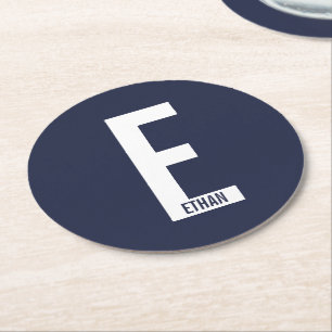 Modernes Personalisiertes Fettmonogramm und Name Runder Pappuntersetzer