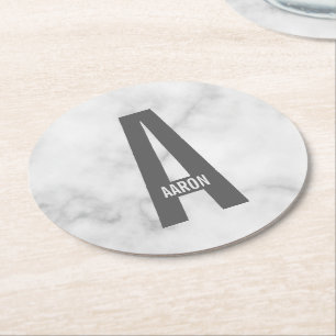 Modernes Personalisiertes Fettmonogramm und Name Runder Pappuntersetzer