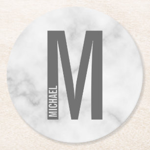 Modernes Personalisiertes Fettmonogramm und Name Runder Pappuntersetzer