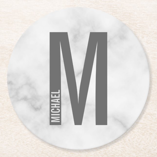 Modernes Personalisiertes Fettmonogramm und Name Runder Pappuntersetzer (Vorderseite)