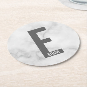 Modernes Personalisiertes Fettmonogramm und Name Runder Pappuntersetzer