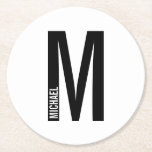 Modernes Personalisiertes Fettmonogramm und Name Runder Pappuntersetzer<br><div class="desc">Modernes Monogram Design mit personalisiertem Monogramm-Buchstaben "M" und Namen im modernen fett formatierten Sans Serif Schriftart Stil.</div>