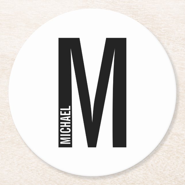 Modernes Personalisiertes Fettmonogramm und Name Runder Pappuntersetzer (Vorderseite)